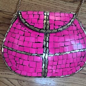 Ramla Vibrant Pink and Gold Mosaic Shoulder Bag